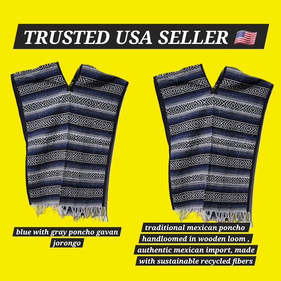 mexican poncho gavan jorongo  blue with gray