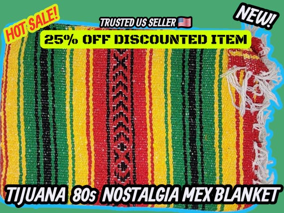 Rasta Color Mexican Falsa Blanket: Warm Handloomed Beach Blanket (76" L x 53" W)