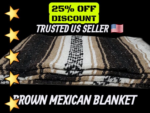Handloomed Mexican Falsa Blanket: Brown, Beige & White, Heavyweight