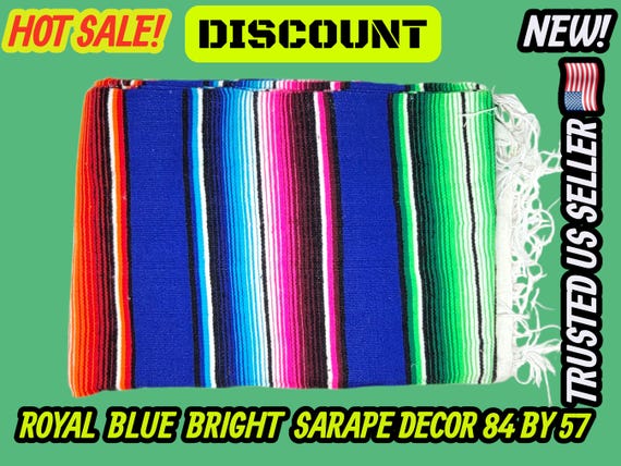 Handloomed Mexican Blanket: royal blue  Saltillo Sarape (80x57 inches)