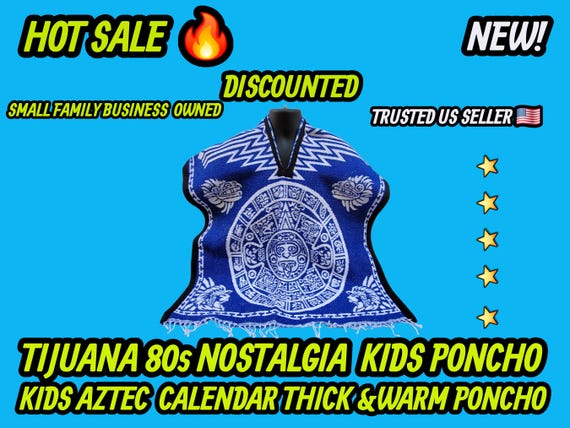 Kids Mexican Poncho: Boys aztec design