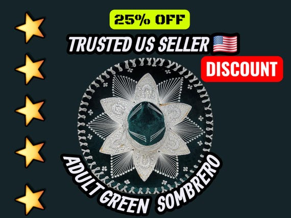 Hand-Embroidered Green Charro Sombrero with Silver Trim