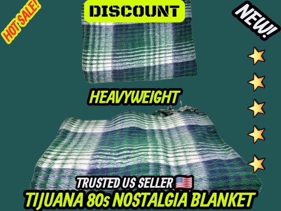 Green Mexican Blanket: Heavy Reversible Recycled Fiber Manta (80x62)