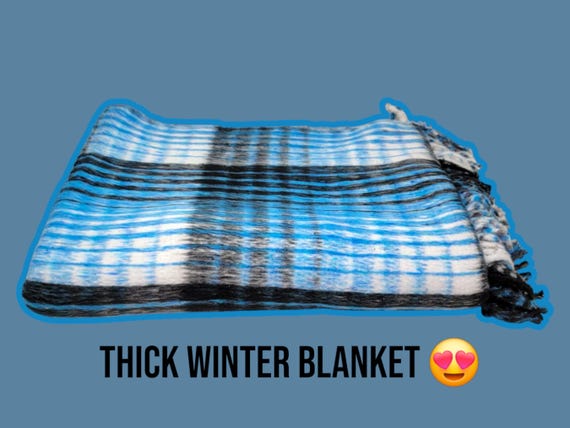 Light  blue  Super soft heavy thick mexican  reversible winter blanket manta recycled fibers free shipping