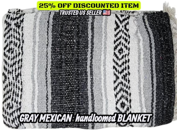Handloomed Gray Mexican Blanket: Warm Falsa Blanket (76" L x 53" W)
