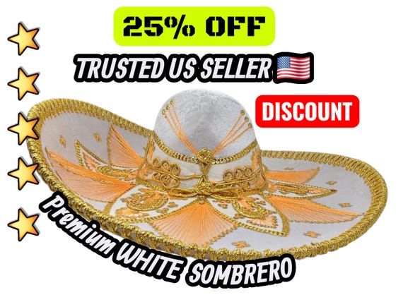 White Mariachi Sombrero: Authentic Mexican Charro Hat