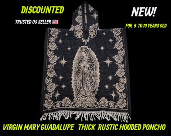 Poncho rústico con capucha gruesa para niños Virgen de Guadalupe día 12 de diciembre