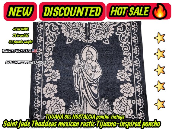 Adults  saint Jude Mexican  rustic black beige  poncho