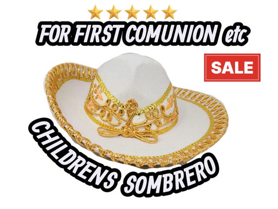 Children's White & Gold Mariachi Sombrero: Mexican Charro Hat