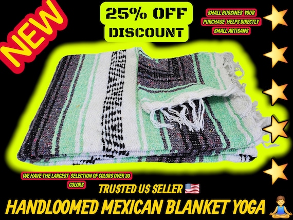 Aqua Blue Mexican Falsa Blanket: Warm Beach Blanket (76" L x 53" W)