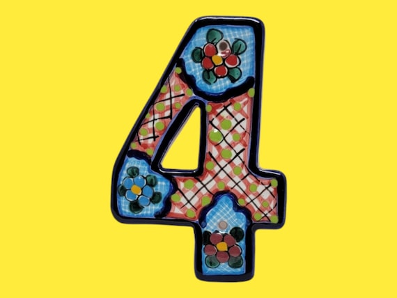 Number 4 mexican classic colorful clay talavera ceramic address numbers