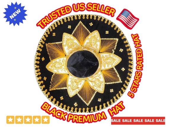 Black sombreros  adults sombrero charro mariachi hat for fiestas or 5 de mayo