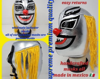 Handcrafted Clown Luchador Mask: Mexican Wrestling Fiesta Party Favor