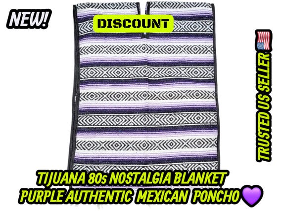 Mexican Falsa Poncho:  purple white  Striped Adult Serape