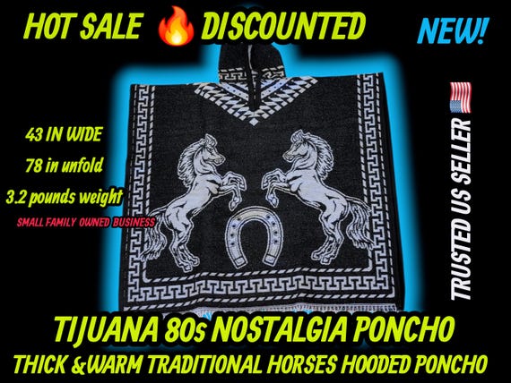 Hooded poncho horses and spurs mexican poncho traditional  gavan jorongo 5 de mayo