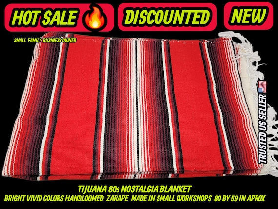 Authentic Mexican zarape blanket 80x60, fiesta decor ,table runner, red  & red shades colors