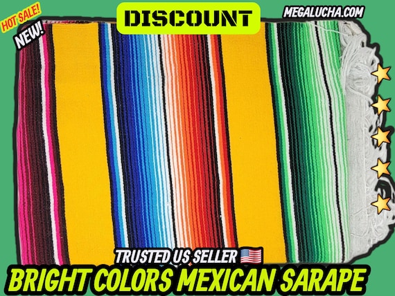 Yellow Mexican Blanket: Rainbow Stripe Sarape Falsa, Handloomed