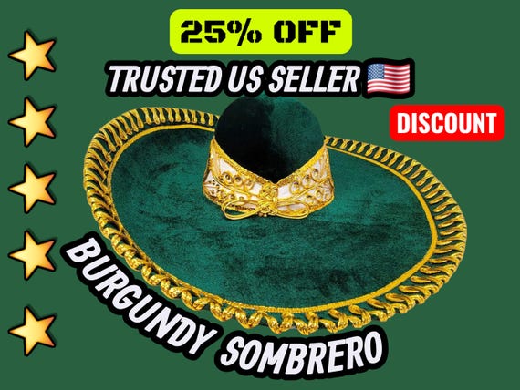 Green Velvet Charro Sombrero: Adult Mariachi Hat with Gold Trim