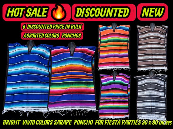 Authentic Mexican zarape poncho  gavan jorongo  80x 30 fiesta parties ,wholesale bulk ponchos