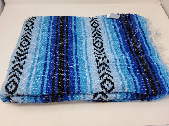 mexican blanket warm and thick falsa blanket light blue, dark blue  free shipping