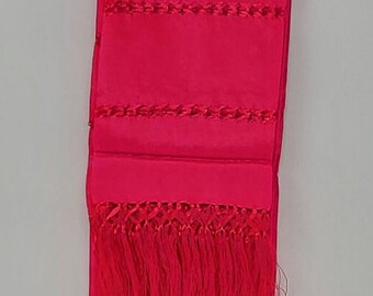 Jednolity różowy meksykański szal Rebozo: jedwab Artisela, tradycyjna chalina (94" x 24,5")