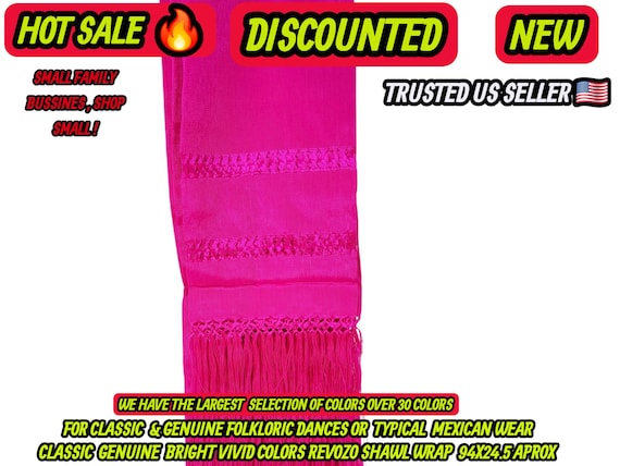 Rebozo bright neon pink : Artisela Silk Fringed Wrap  (94" x 24.5")