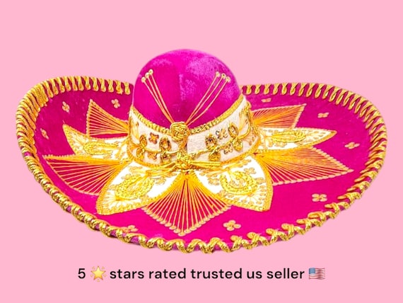 pink with gold  colors  adults sombrero charro mariachi hat for fiestas or 5 de mayo extra fancy