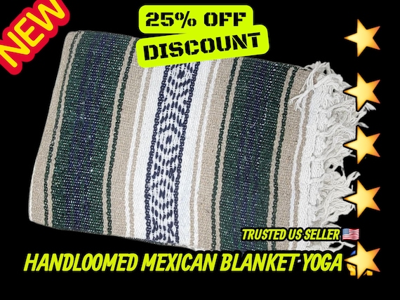 Handloomed Mexican Blanket: Green, Beige & White Falsa Blanket (76" L x 53" W) wholesale