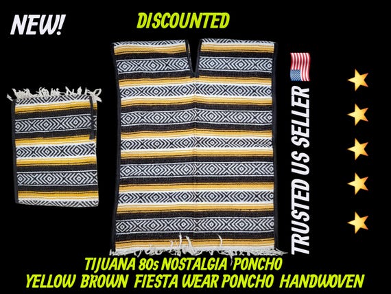 Mexican Falsa Poncho:  brown  yellow  Striped Adult Serape