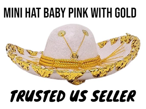 6 inches  baby pink with gold  mini sombrero charro mexican hats decorations