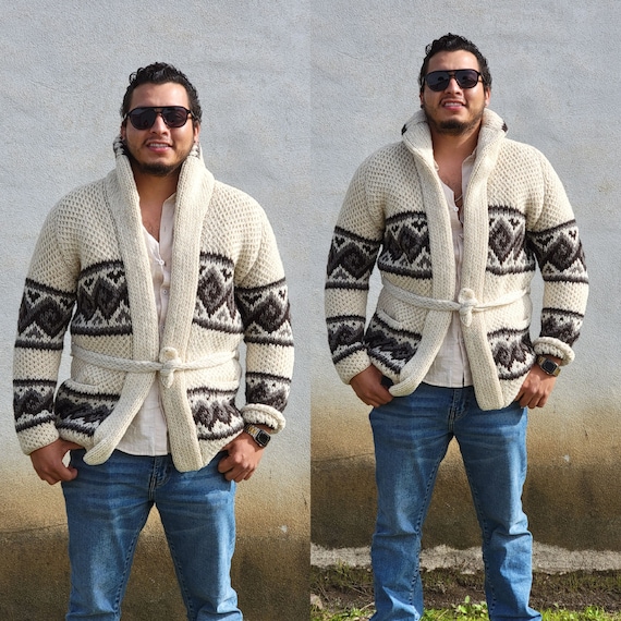 woolen sweater cardigan hand knitted  MADE IN MEXICO all handwoven