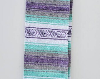 pastel colors mexican blanket warm and thick falsa blanket beach blanket white,beige pink and blue free shipping