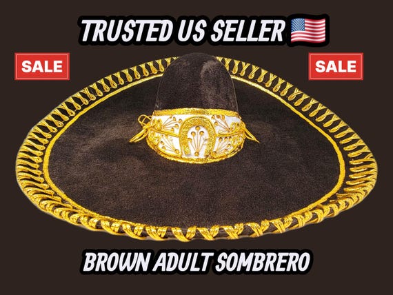 Brown Charro Sombrero: Adult Mariachi Hat with Gold Trim adult