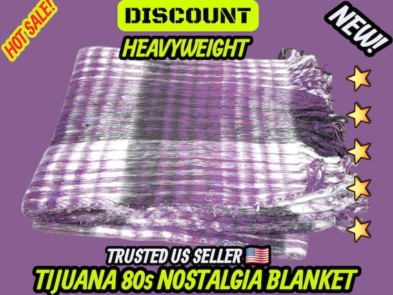 Purple Mexican Blanket: Heavy Reversible Recycled Fiber Winter Manta (80x62)