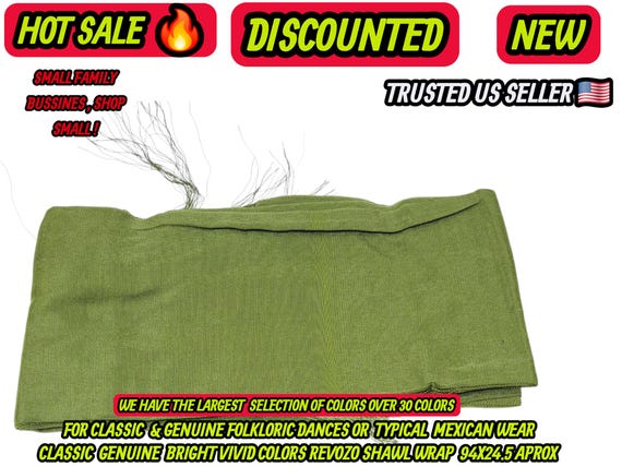 Rebozo green olive : Artisela Silk Fringed Wrap  (94" x 24.5")