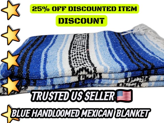 Handloomed Mexican Falsa Blanket: Warm Blue Striped Throw