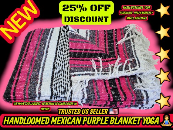 Pink Mexican Blanket: Handwoven Cotton Falsa Blanket (76" L x 53" W)