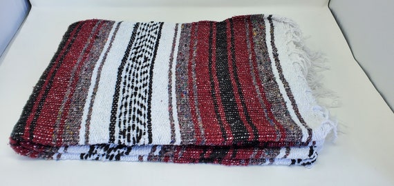 Burgundy  color mexican blanket warm and thick falsa blanket beach blanket 76" L x 53" w free  shipping we sell wholesale