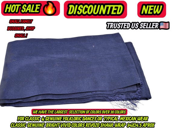 Rebozo navy blue Shawl: Artisela Silk Fringed Wrap  (94" x 24.5")