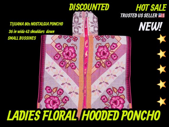 Womens floral hooded Mexican  poncho cape cloak