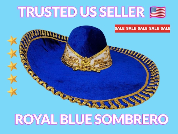 Navy Blue Mexican  Charro Sombrero: Gold Trim, Adult Fiesta Hat