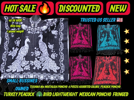 Mexican peacock poncho vibrant vintage style wrap ethically handwoven by village artisans vivid colors