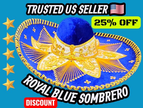 Royal Blue & Gold Charro Sombrero: Adult Fiesta Hat