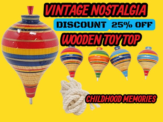 Mexican Wooden Spinning Top: Colorful Old Fashioned Toy Set