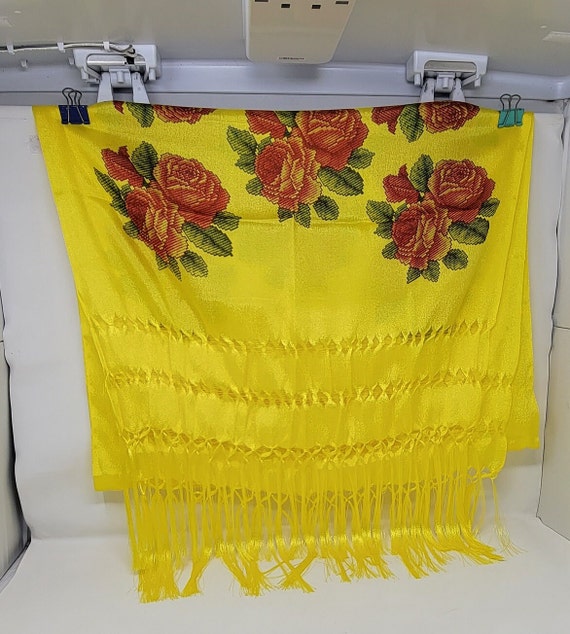 yellow  floral design  rebozo mexican tipical chalina, Mexican Shawl (94" x 24.5") silk artisela