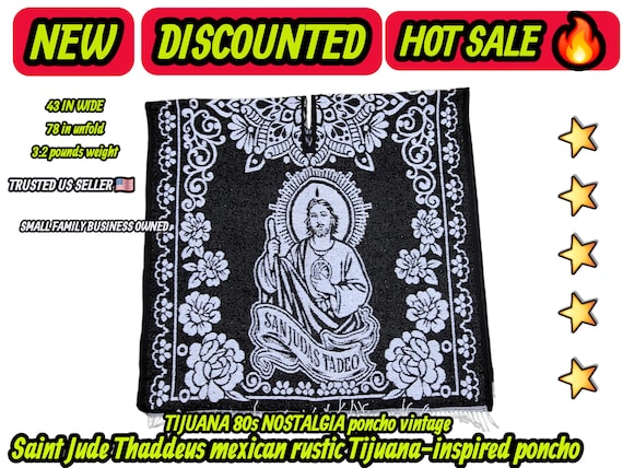 Adults  saint Jude Mexican  rustic black white   poncho