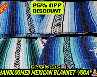 Couverture mexicaine tissée à la main : jeté falsa épais, couverture de yoga (76 po. L x 53 po. l)