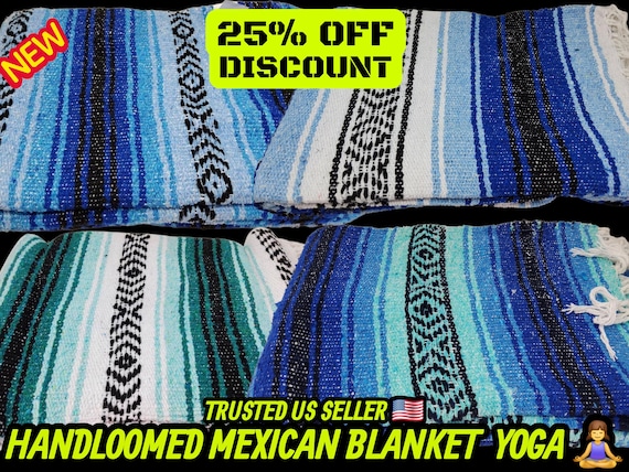 Handloomed Mexican Blanket: Heavy Falsa Throw, Yoga Blanket (76" L x 53" W)