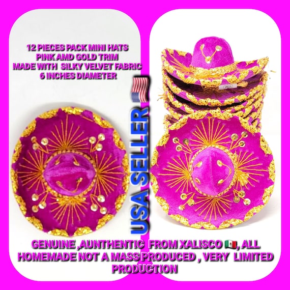 12 pack 6 inches  pink and gold mini sombrero charro mexican hats