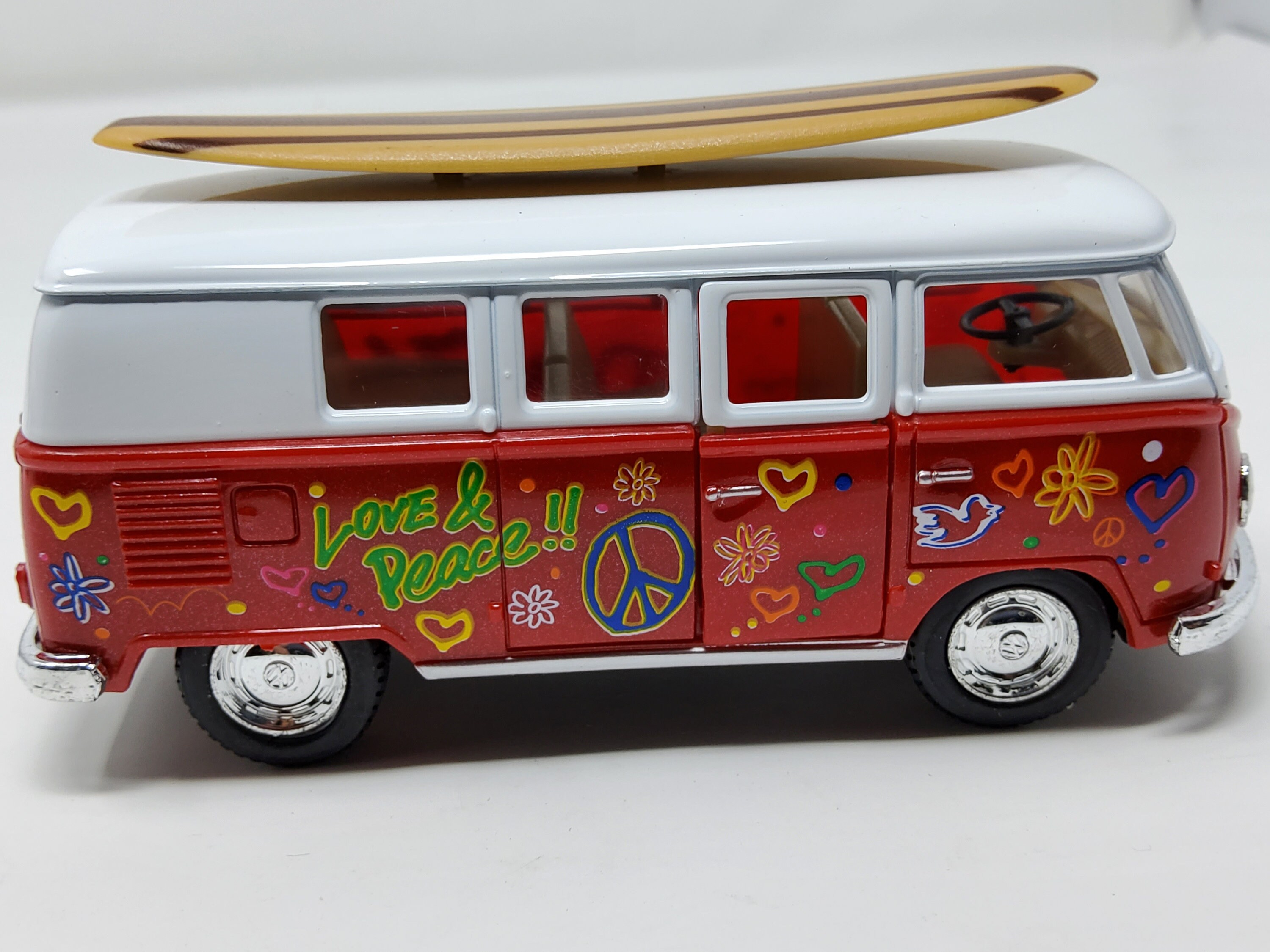 Red 1962 volkswagen classic bus toy with surfboard hippie Etsy